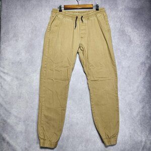Faded Glory Pants Mens Large 36-38 Khaki Jogger Stretch Drawstring Casual Brown